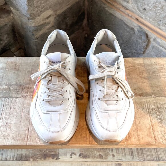 Gucci Ivory Leather Interlocking GG Rhyton Chunky Sneakers - Picture 2 of 12